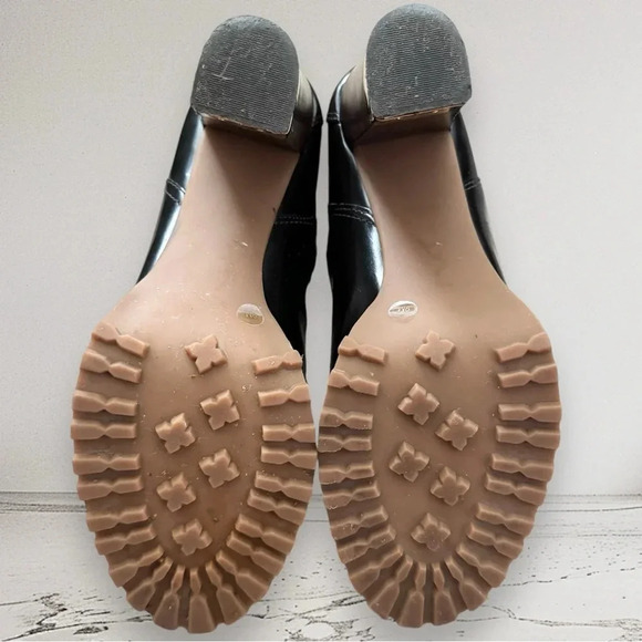 TORY BURCH Patent Leather Chelsea Boots Gold Accent Lug Sole Dark Brown Size 9 - Picture 8 of 12